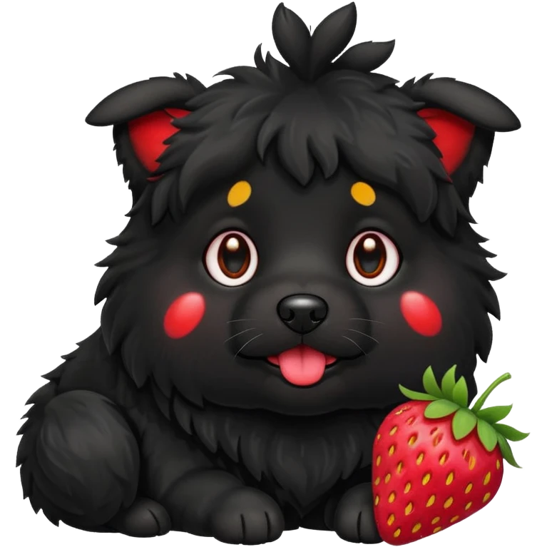 A black fluffy dog with a strawberry emoji