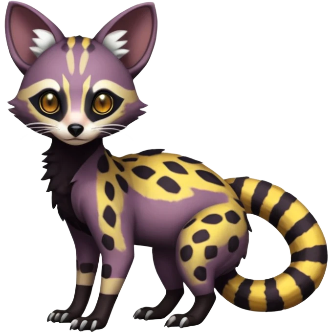 Rare realistic warm-colored lush exotic cute edgy epic futuristic aesthetic gloomy spooky dark modern colorful cyber-Genet-Trico-species-Fakemon-hybrid-creature, with beautiful intricate markings, full body emoji