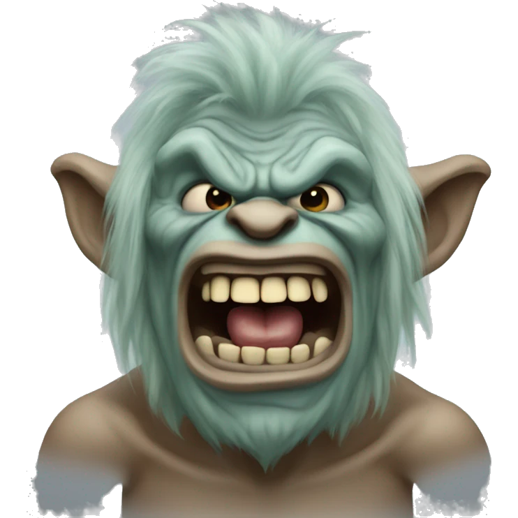 troll creature with loudly crying face emoji
