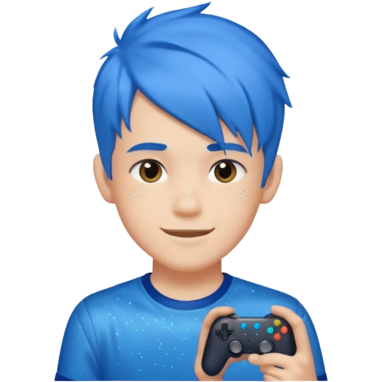 glitter blue gamer boy happy blue hair emoji