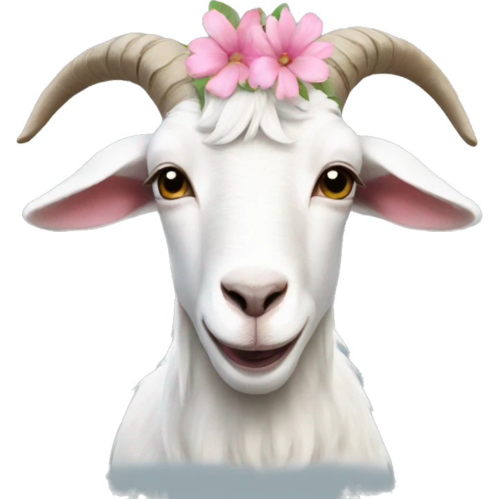 white goat with pink flowers on her head emoji
