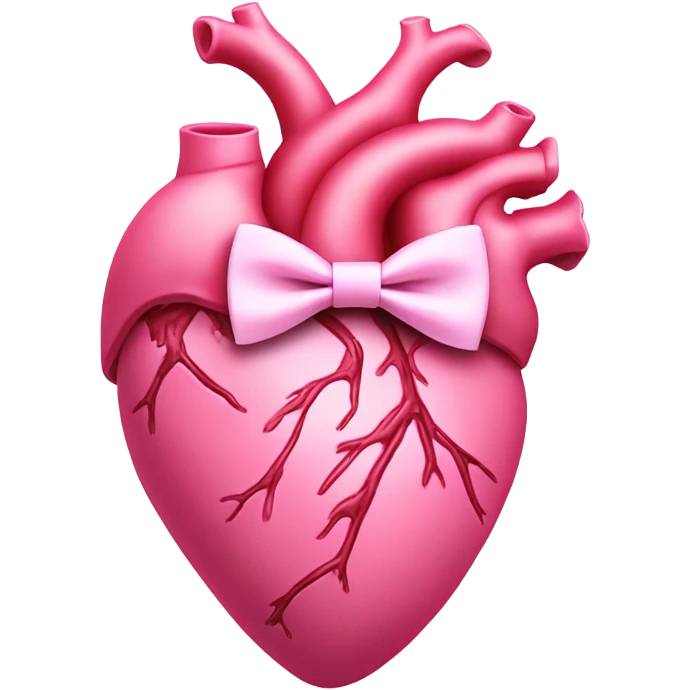 Pink anatomical heart pastel pink with pink bow tie on top emoji