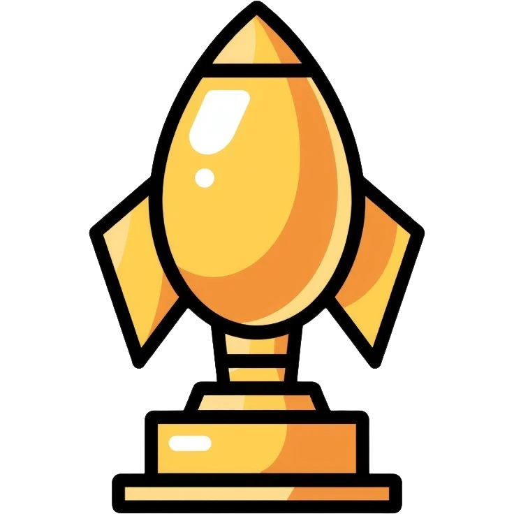golden rocket award trophy, shiny gold metallic emoji