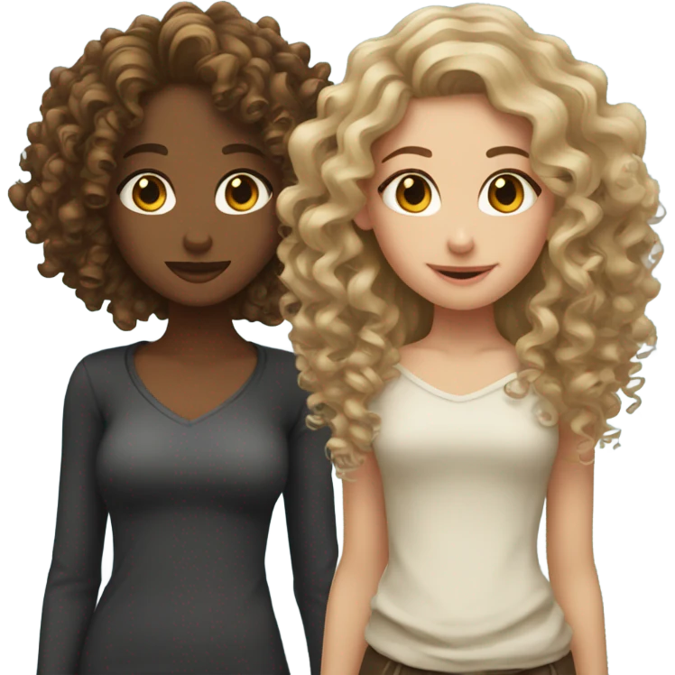 Two girls with curly hair one dirty blonde one brown hair emoji