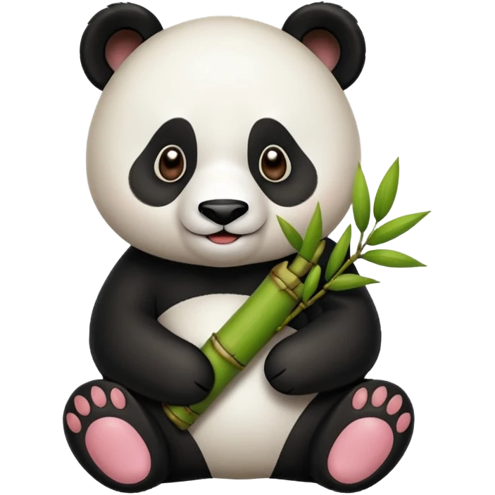 Tatlı Kahverengi ve beyaz renginde panda elinde bambu olsun tam ısırıcakken olsun emoji