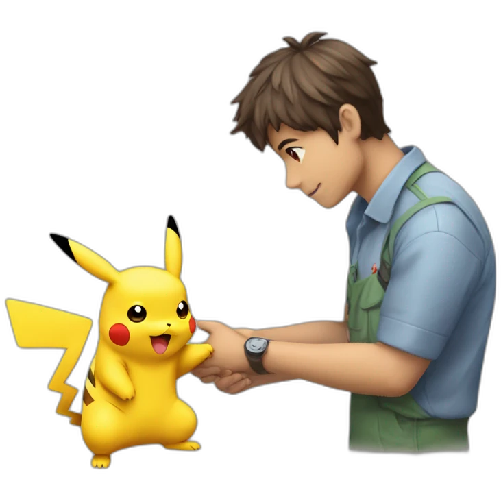 La rana René dándole la mano a pikachu emoji