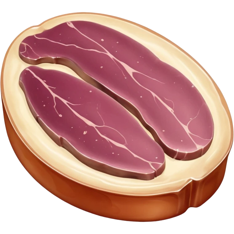 whole raw duck liver, smooth firm surface, beige-pink color, rounded uneven lobes, natural marbling, faint sheen, rich fatty texture, no extras, soft lighting, emoji scale emoji