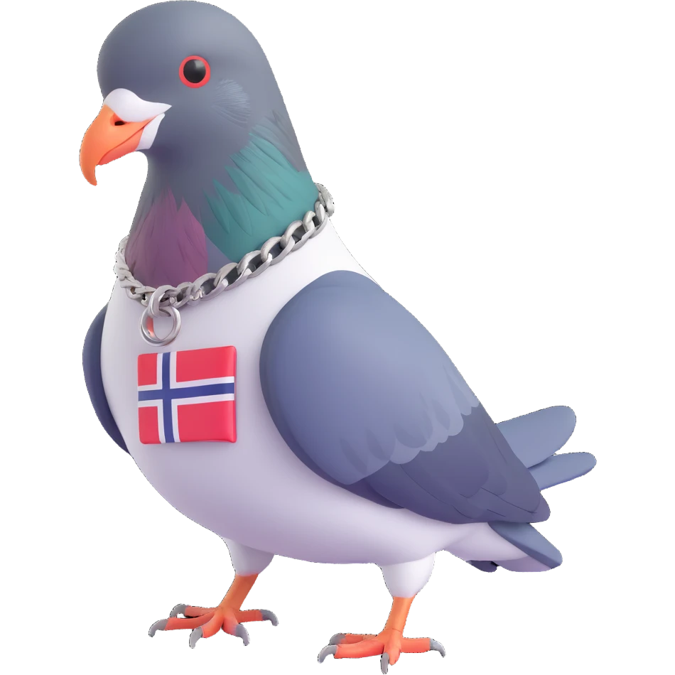 pigeon with Norway's flag as a collar emoji