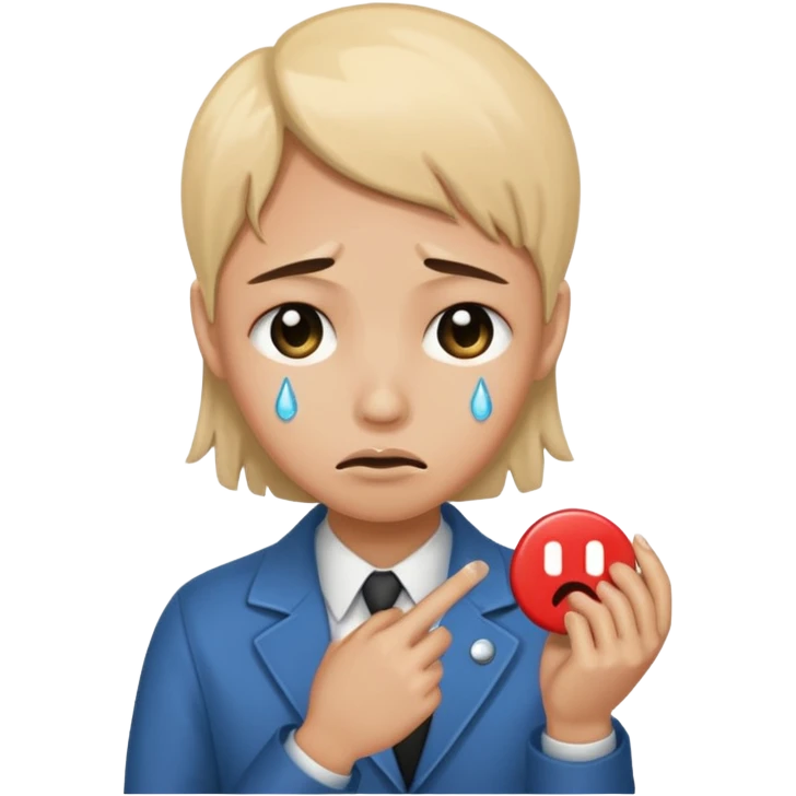 Face with tears holding a button saying its time for the world to end emoji