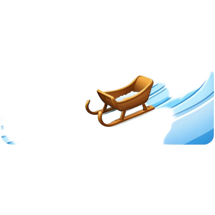 An icon showing a small sled down an icy track. The scene includes dynamic motion lines, icy curves, and a snowy mountain backdrop under a crisp blue sky. Transparent background emphasizes the speed and intensity of the sport. emoji