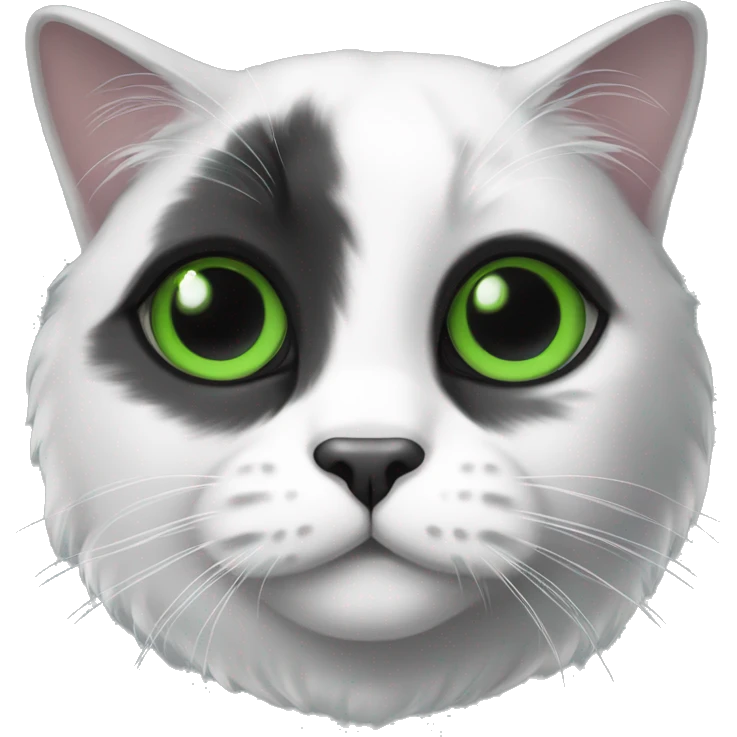 A black and white lop-eared Scottish cat with green eyes emoji