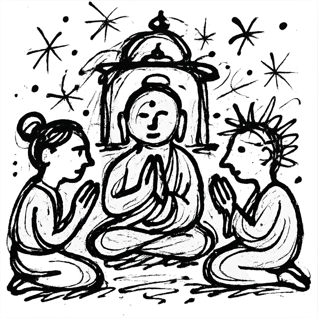 people praying in a Buddhist temple emoji