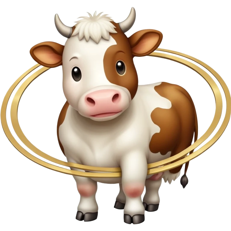 A cute cow with its head and front legs attached to the planet Saturn as its body, with Saturn's distinctive rings circling around the middle emoji