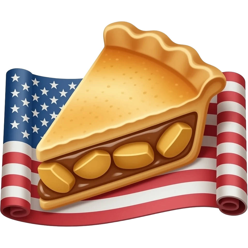 a piece of pie laid on a rolled up old American flag emoji