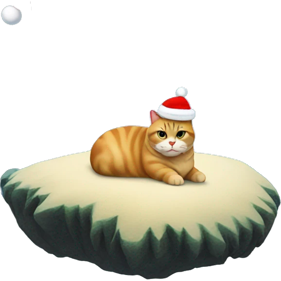 fat cat with santa hat on a island in the middle of the ocean emoji