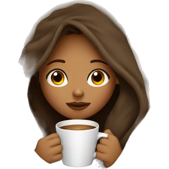 girl inside a blanket sipping coffee eyes closed brown hair with tanned skin and long lashes  emoji