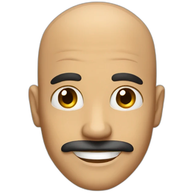 Bald man with big black mustache and tan skin and a big smile and smiley eyes emoji
