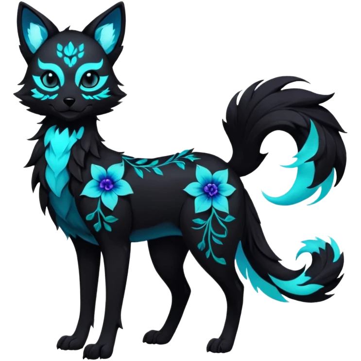 Multicolored gloomy glowing bioluminescent dark edgy gothic spooky cool badass pretty cool elegant realistic floral exotic Falvie-Fionbri-fursona, full body emoji