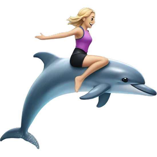 lauren feeney doing the splits jumping over a sparkling dolphin jumping out of the water emoji