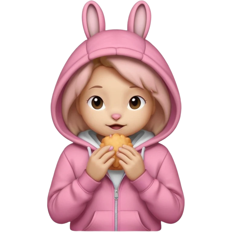 Bunny wearing Pink Palm Puff hoodie and biting lip with eyes closed  emoji