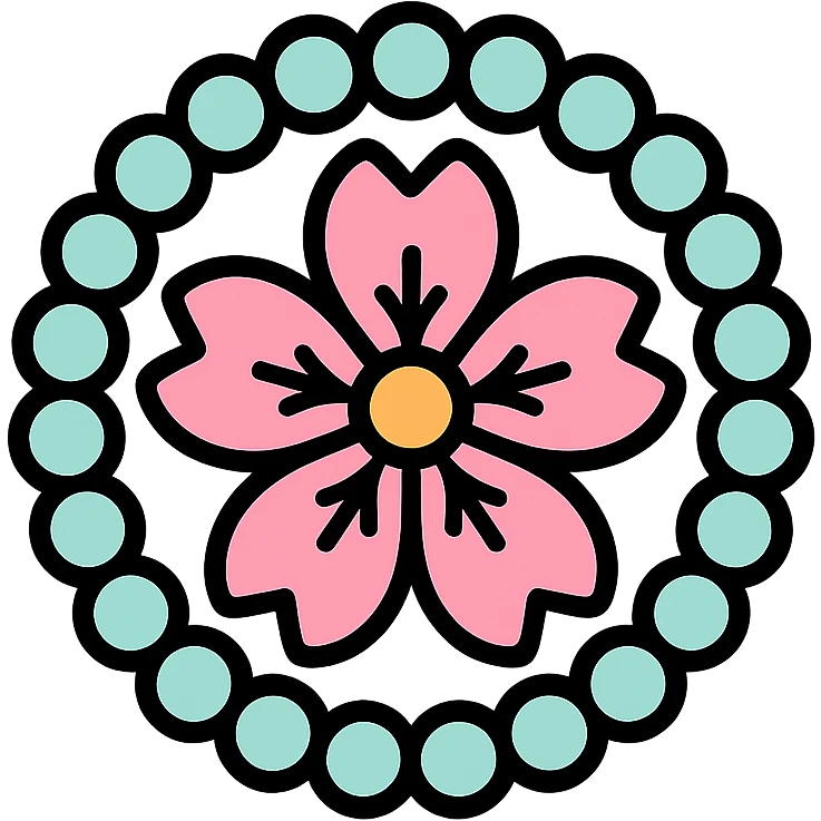 pastel sakura flower with a pearl border, color outline icon style emoji