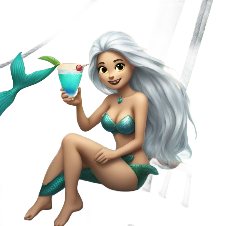 Silver-haired mermaid on a sailboat drinking a cocktail  emoji