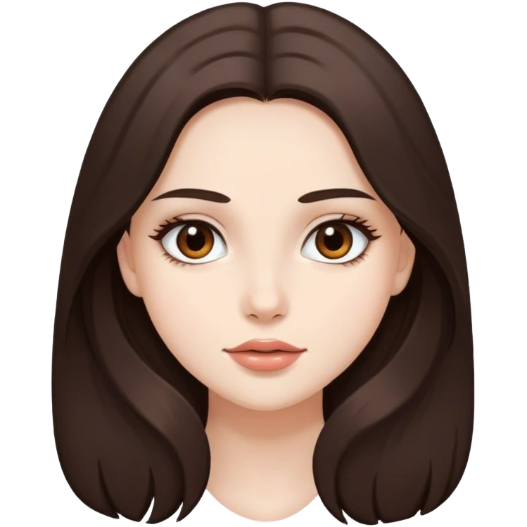 pretty girl, long hair, brown eyes, natural lips, white skin, dark brown hair emoji