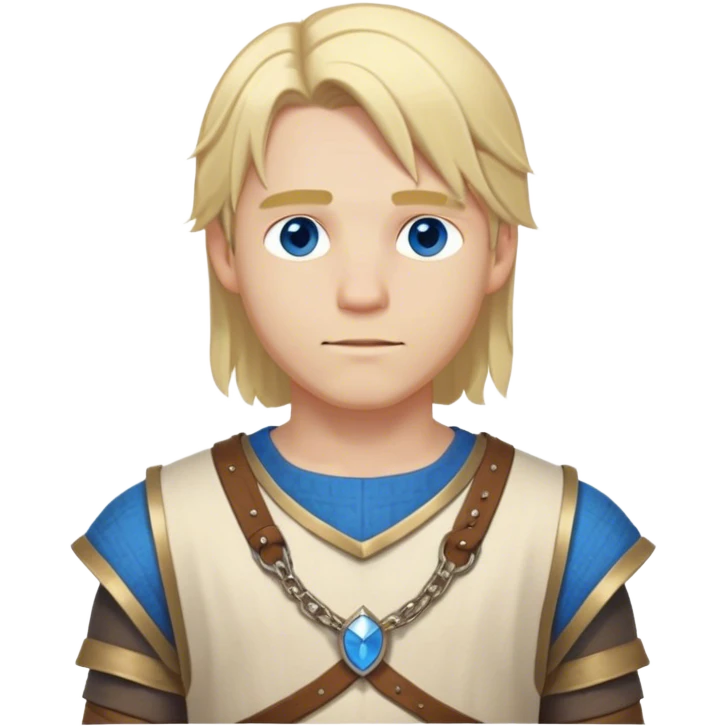 medieval summer outfit worn by a DnD themed fantasy male character. basic sleeveless tunic made of lightweight wool, slightly open at the sides for breathability. clothes only above the waist. The clothes full waist. The character's haven't arms. character is white-skinned, blonde hair, blue eyes, shoulder-length straight hair. emoji
