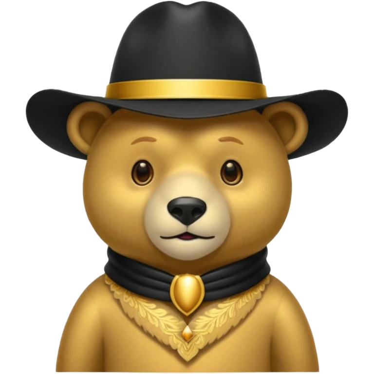 Oso dorado con un sombrero elegante    negro y  en   su cuello un moño negro emoji