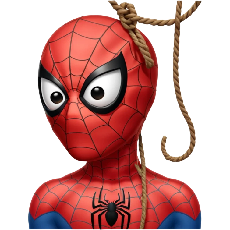 spiderman hanging himself with a noose made of webs by the throat emoji