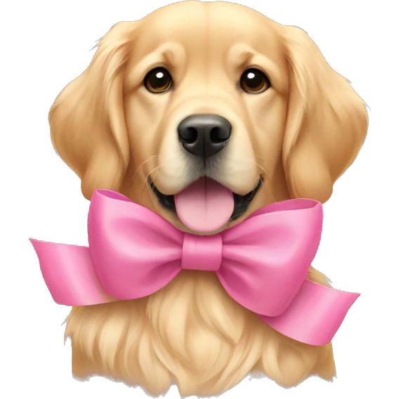 Golden retriever wearing pink bow emoji