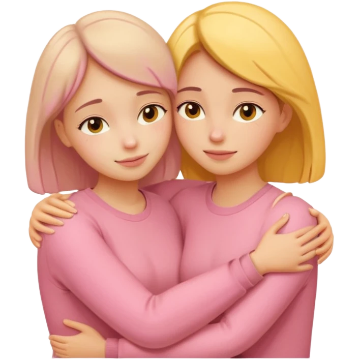 soft pastel pinterest illustration, two women hugging, warm beige pink yellow tones, gentle grain texture, no background, emotional and supportive mood, minimal composition emoji