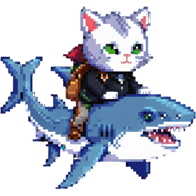 cat riding a shark emoji