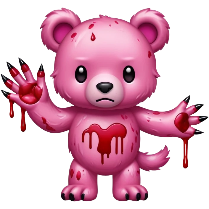 Pink gloomy bear blood smudges with paw claw emoji