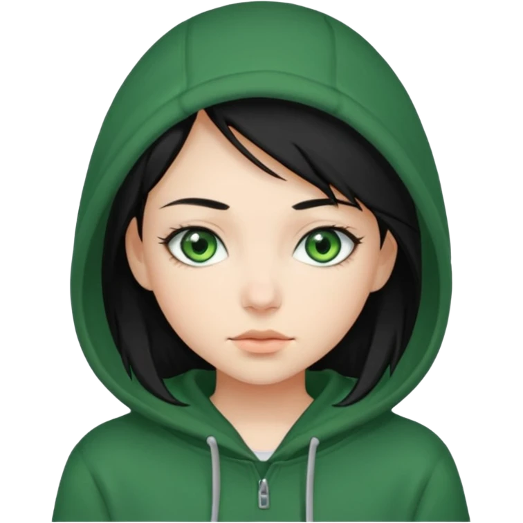 Green eyes black hair girl in hoodie emoji