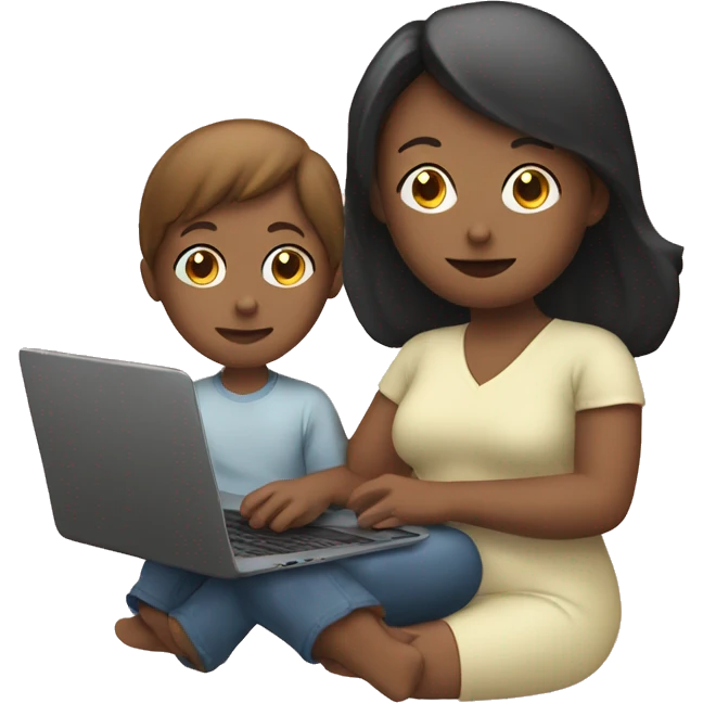 child with laptop and mom next to it emoji