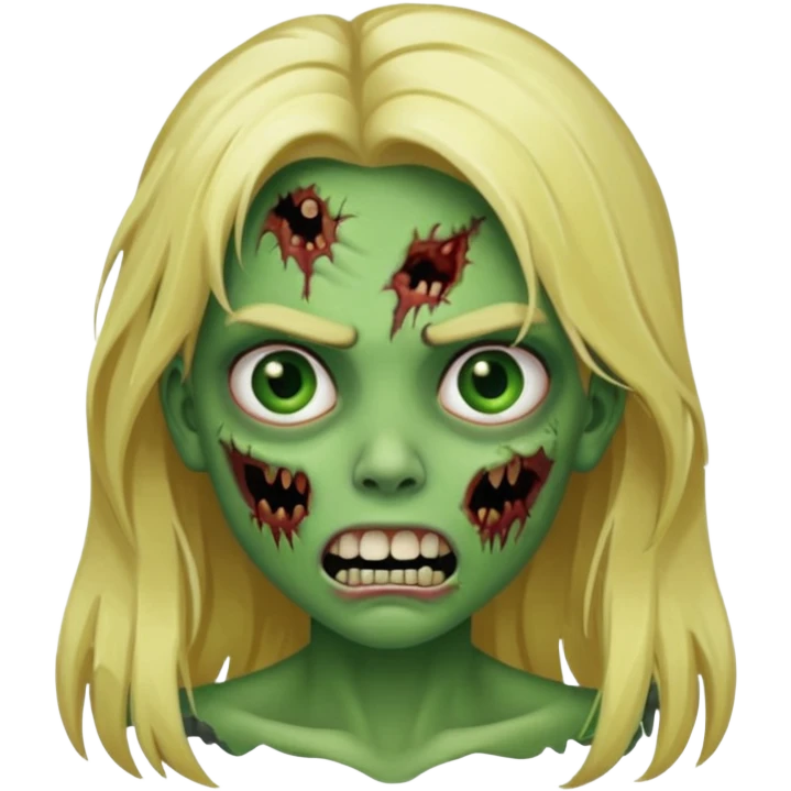 girl zombie with blonde long hair with teeth green skin and serious face emoji