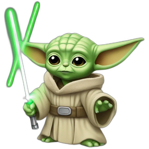 Bébé yoda avec un sabre laser emoji