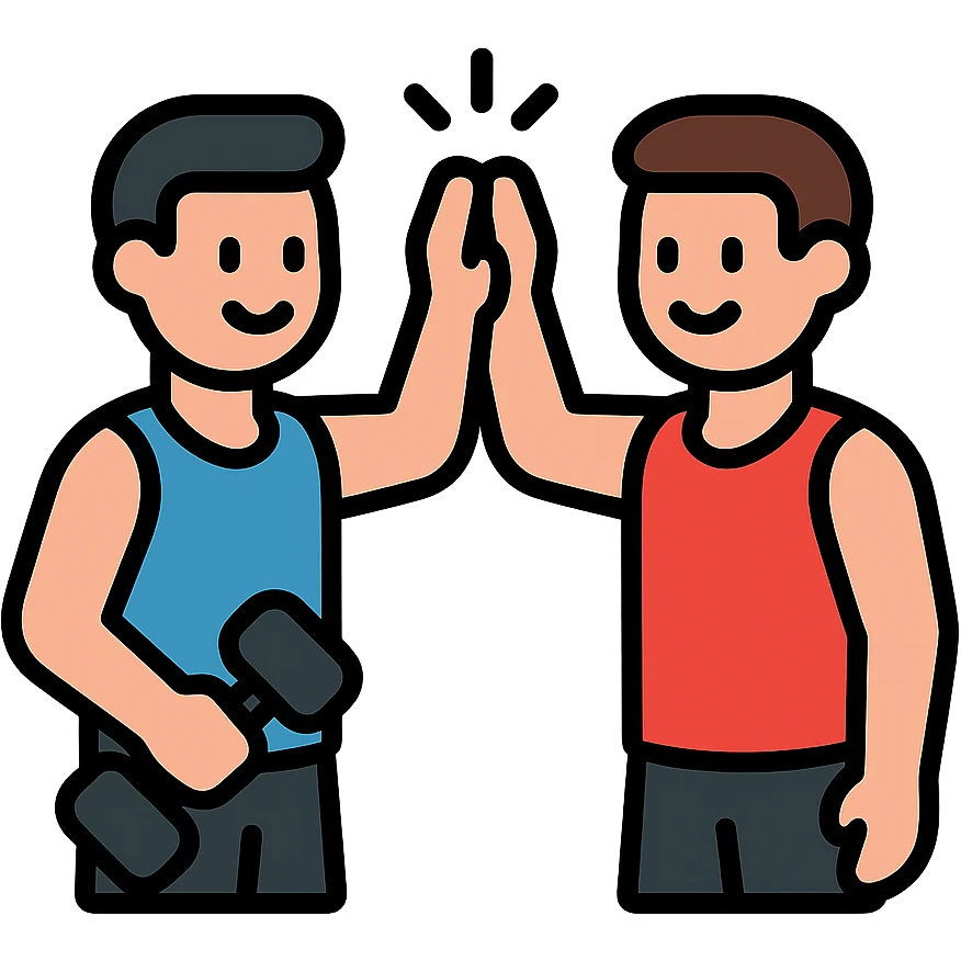 two male gym buddies high-fiving after a workout, clean lines, fitness theme, icon style emoji