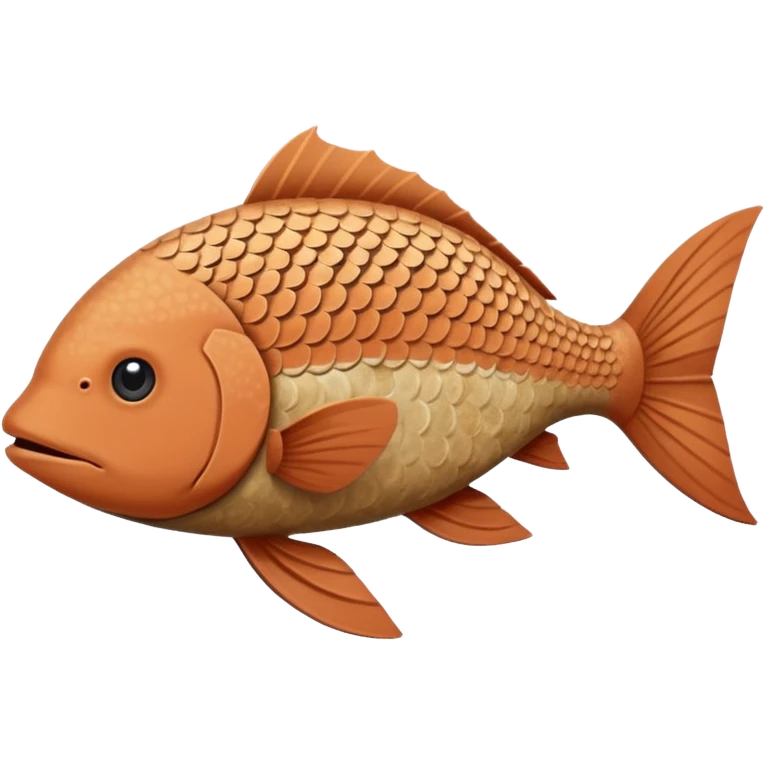 Fish. Longer, thinner body covered in dusty terracotta scales with a rough, sandpaper-like texture. Fins are smaller and more rigid, adapted for digging through mud. Dull brown and tan coloring with sandy patterns. long whiskers. very long, thin body. pokemon style. emoji