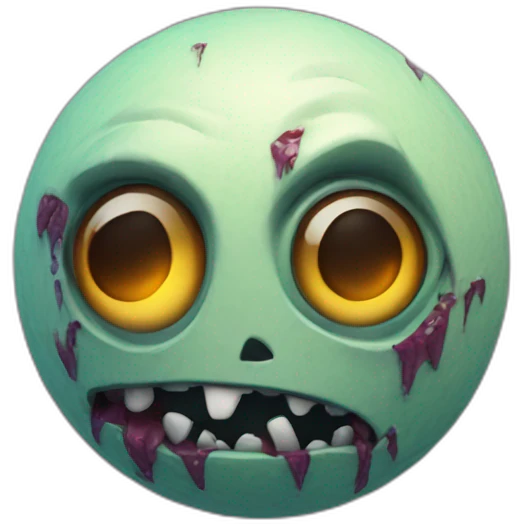 3d sphere with a cartoon Zombie skin texture with big courageous eyes emoji