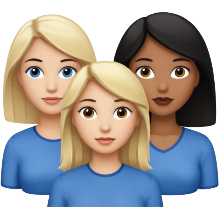 3 women emojis, Caucasian woman with blonde hair, Brown skin woman with black hair, Caucasian women with brown hair emoji