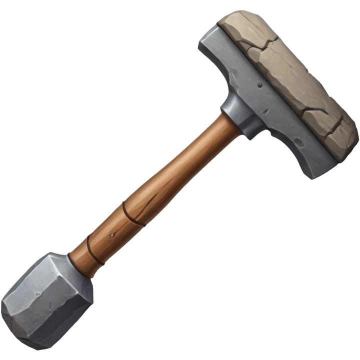 prehistoric hammer, rugged stone, short wooden handle emoji