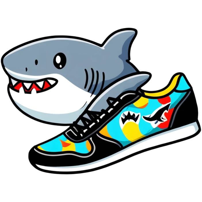 Colorful Bape sneaker with shark face design, bright colors, street style fashion sneaker emoji