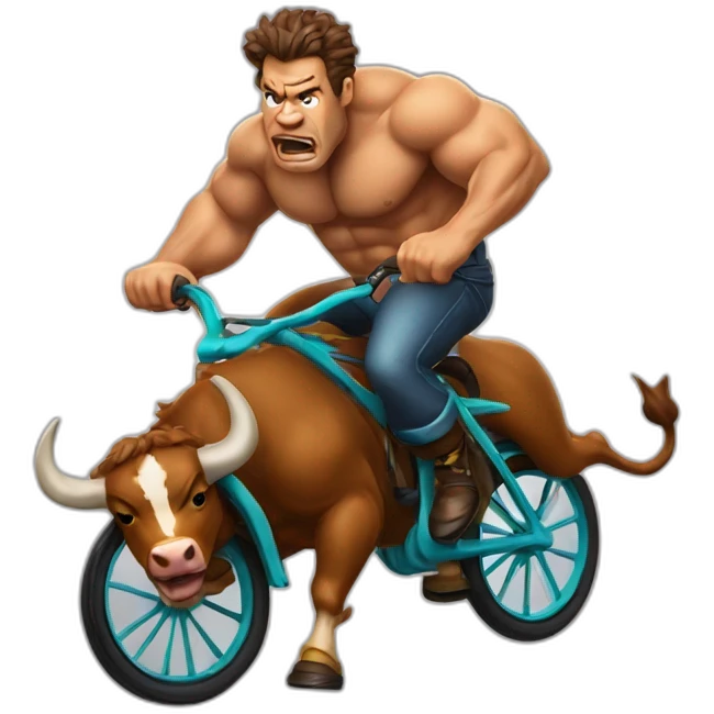 a raging bull riding his bicycle super hard with big legs emoji