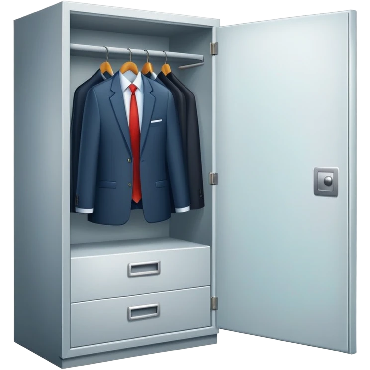 Cartoon style wardrobe cabinet with neat business attire visible through open door emoji