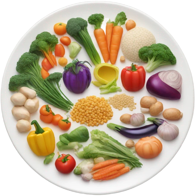 round white plate full of healthy food emoji