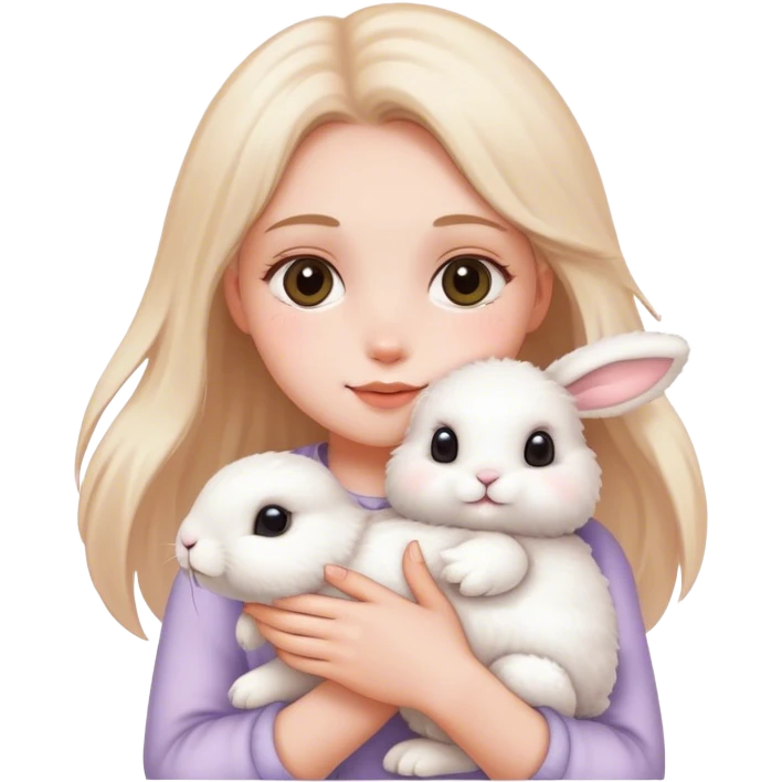 A girl holding a bunny emoji