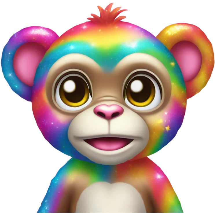 Lisa frank sparkly rainbow baby monkey with heart emoji