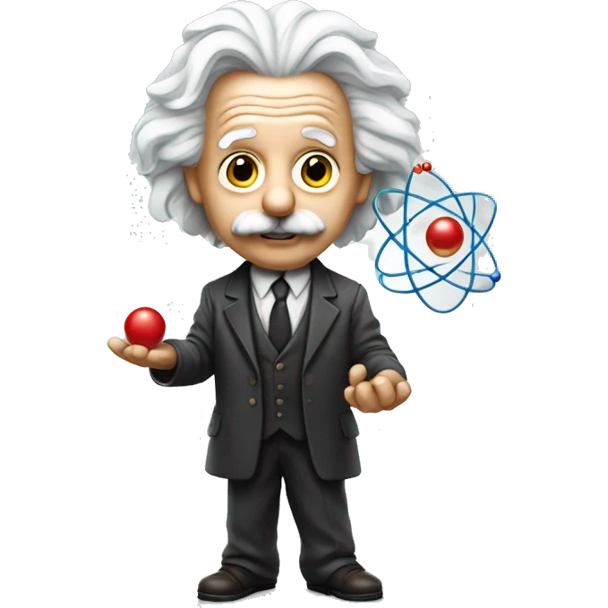 Albert Einstein holding a model of an atom emoji